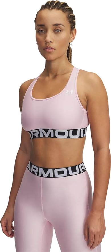 Under Armour Womens HeatGear Authentics Mid Impact Branded Sports Bra