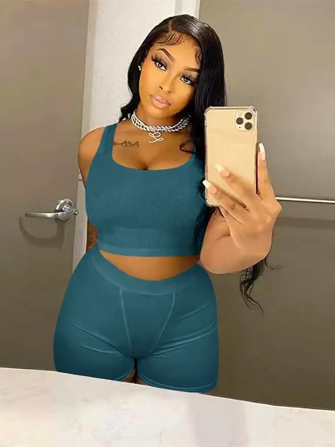 LICOBOD Casual Workout Sets 2 Piece Outfits for Women Ribbed Crop Tank Top High Waist Yoga Leggings Lounge Wear Tracksuit