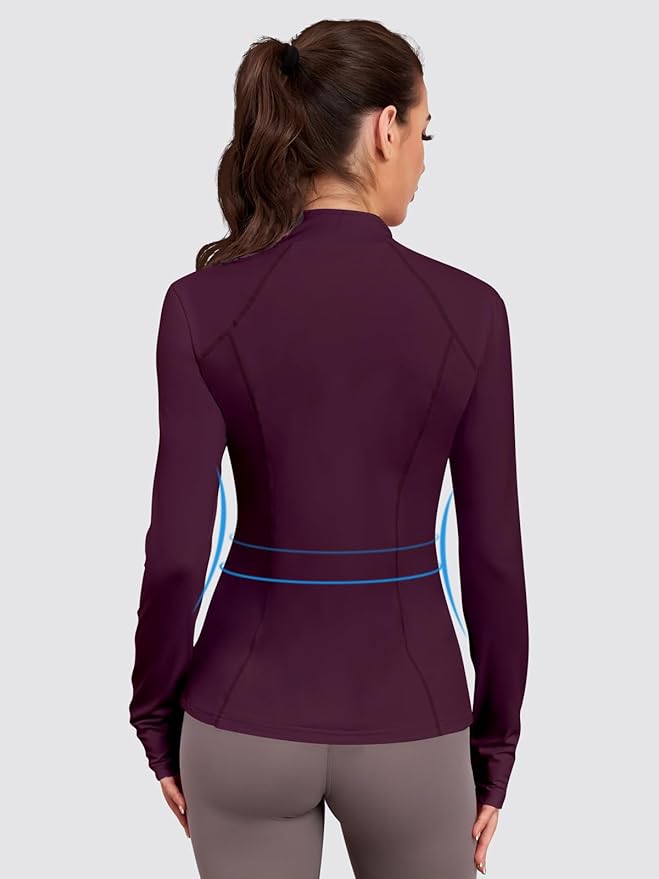 VUTRU Women Athletic Jacket Fitted Workout Running Zip Up Track Coat Layer with Thumb Holes Pockets for Yoga Gym Travel