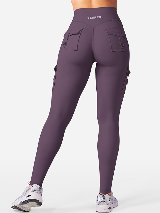YEOREO CoreFlex Workout Cargo Leggings with Pockets for Women Hidden Scrunch Butt Lifting Leggings Gym Yoga Pants