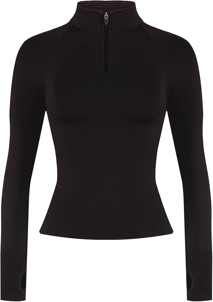 AUROLA Influence Workout Jacket for Women, Half Zip Cropped Slim Fit Long Sleeve Yoga Jackets Athletic Top with Thumb Holes
