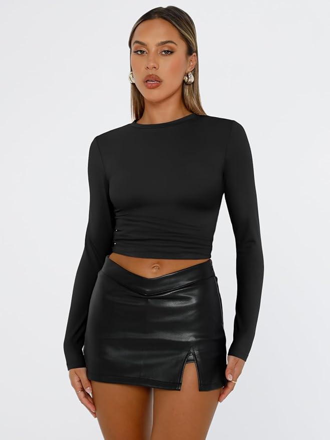 Trendy Queen Womens Long Sleeve T Shirts Fall Fashion 2026 Basic Crop Tops Going Out Outfits Y2k Clothes