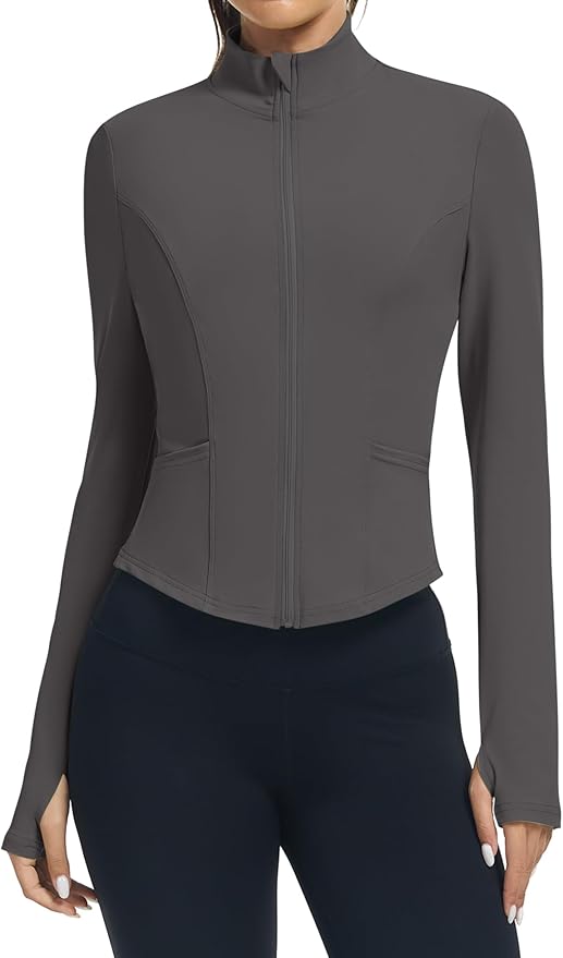 LOMON Women's Athletic Jackets Cropped Long Sleeve Workout Tops Yoga Zip Up Jackets Gym Tops Golf Shirts