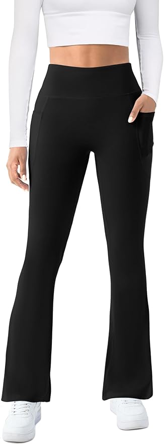 COPYLEAF Womens Yoga Pants with Pockets High Waisted Flare Leggings Bell Bottom Yoga Dress Pants Seamless Bootcut Pants