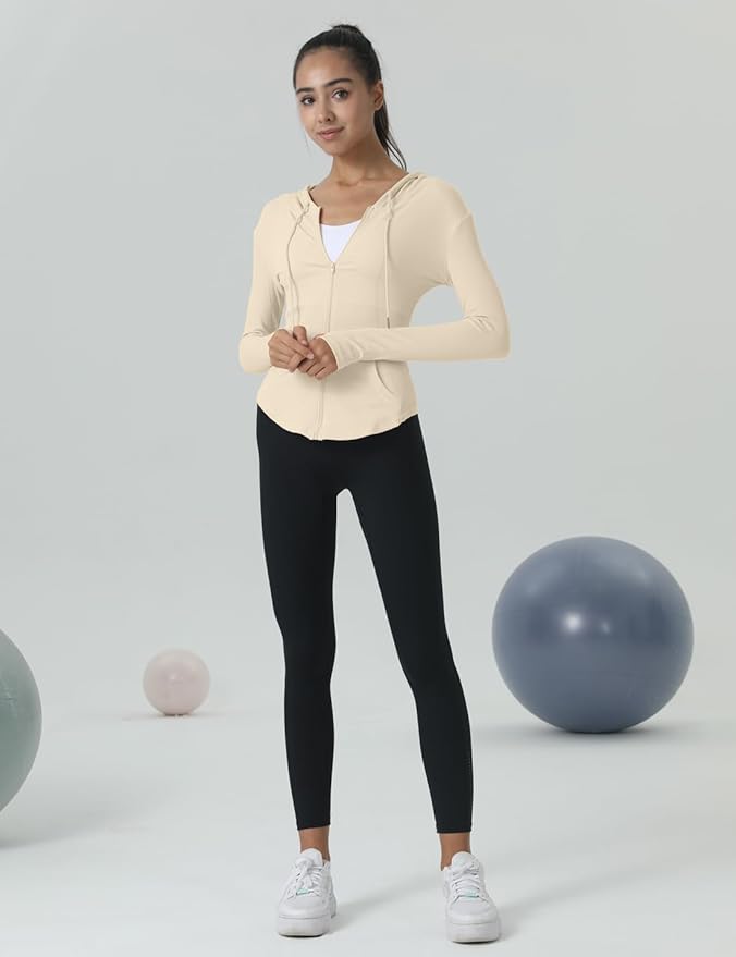 Locachy Womens Slim Fit Full Zip Hoodie Athletic Jacket Yoga Workout Running Jackets with Thumb Holes
