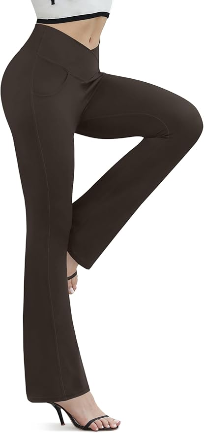 Flare Leggings for Women Yoga Pants with Pockets High Waisted Crossover Flare Leggings Bootcut Casual Yoga Pants