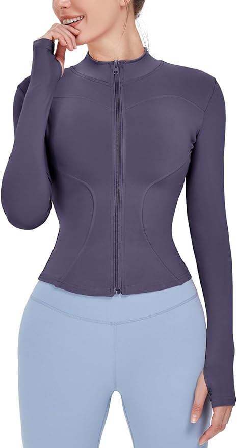 Locachy Women's Lightweight Stretchy Workout Full Zip Running Track Jacket with Thumb Holes