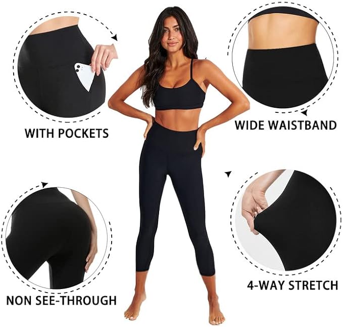 MOREFEEL Leggings with Pockets for Women, High Waisted Tummy Control Workout Hip Lift Yoga Pants Activewear