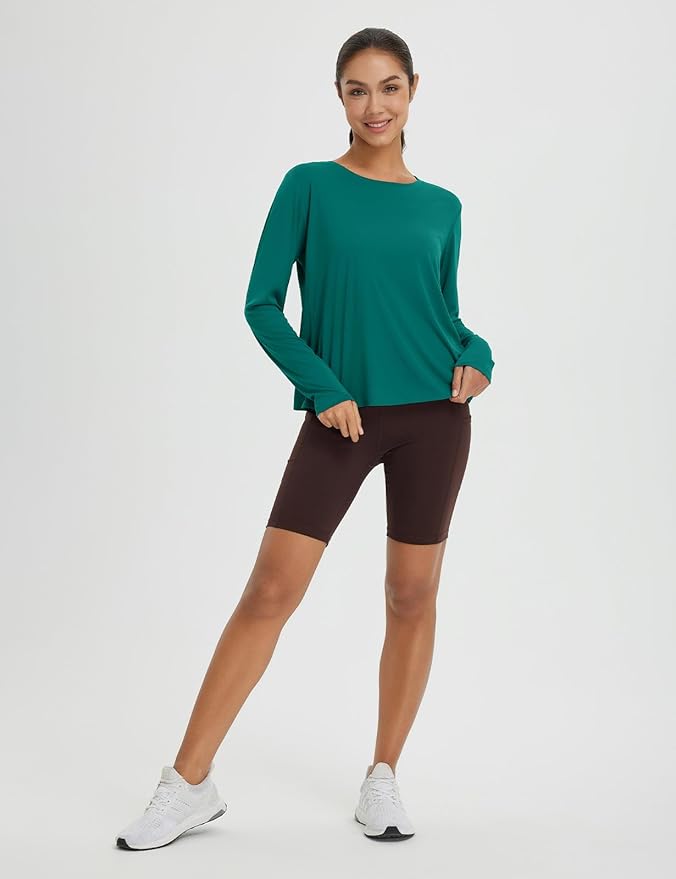 baleaf Women's Running Sun Shirts Long Sleeve UPF 50+ Workout Tops UV Athletic Split Back Quick Dry Lightweight