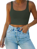 REORIA Women’s Sexy Square Neck Double Lined Seamless Sleeveless Cropped Tank Yoga Crop Basic Tops