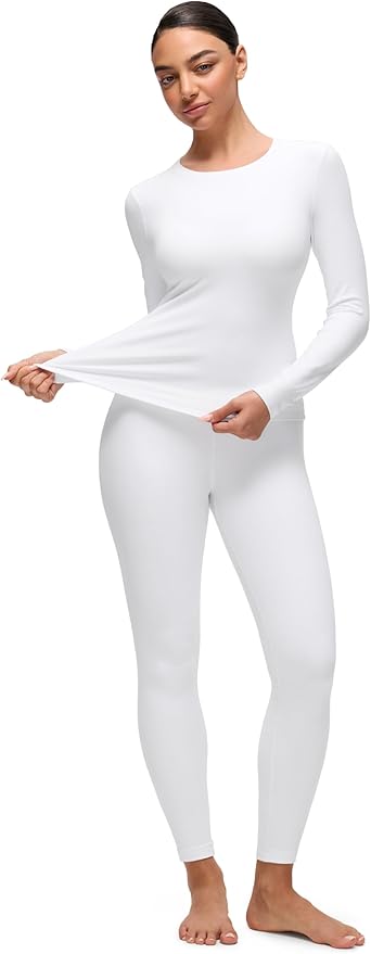 CRZ YOGA Softembrace Fleece Lined Thermal Underwear Set for Women - Soft Casual Base Layer Long Johns Warm Pajamas Top Bottom