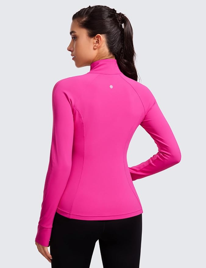 CRZ YOGA Butterluxe Hip Length Jackets for Women - Full Zip Athletic Track Tops with Thumb Holes Pockets