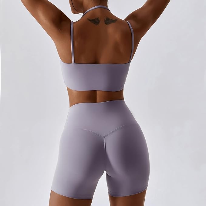 IMEKIS Women's Workout Sets 2 Piece Yoga Outfit High Waisted Biker Shorts Leggings Sports Bra Gym Fitness Clothes Tracksuit
