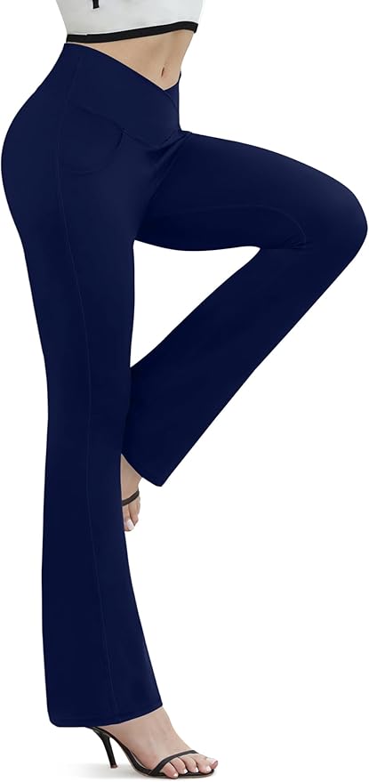 Flare Leggings for Women Yoga Pants with Pockets High Waisted Crossover Flare Leggings Bootcut Casual Yoga Pants