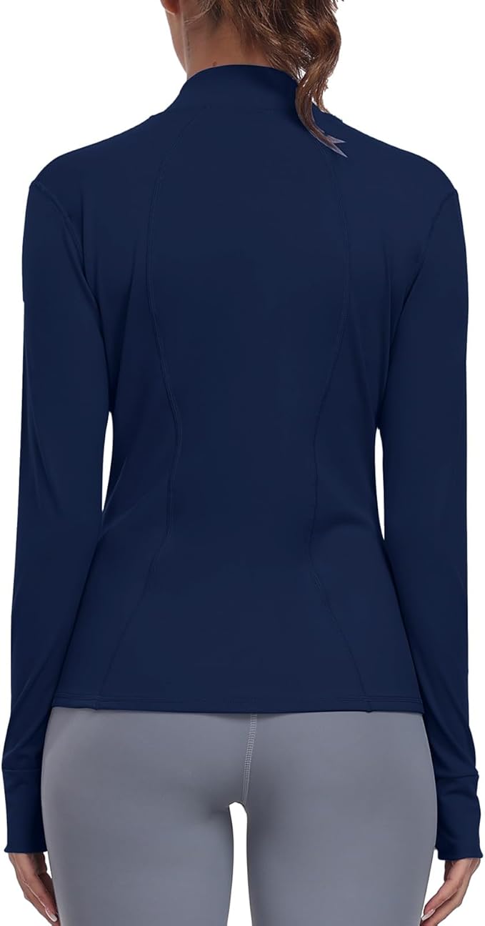 Women's Athletic Full Zip Lightweight Workout Jacket With Pockets Running Yoga Sportwear With Thumb Holes