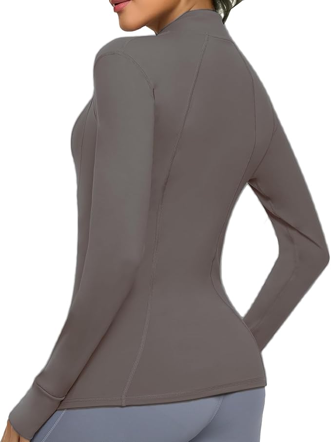 Women's Athletic Full Zip Lightweight Workout Jacket With Pockets Running Slim Fit Yoga Sportwear With Thumb Holes