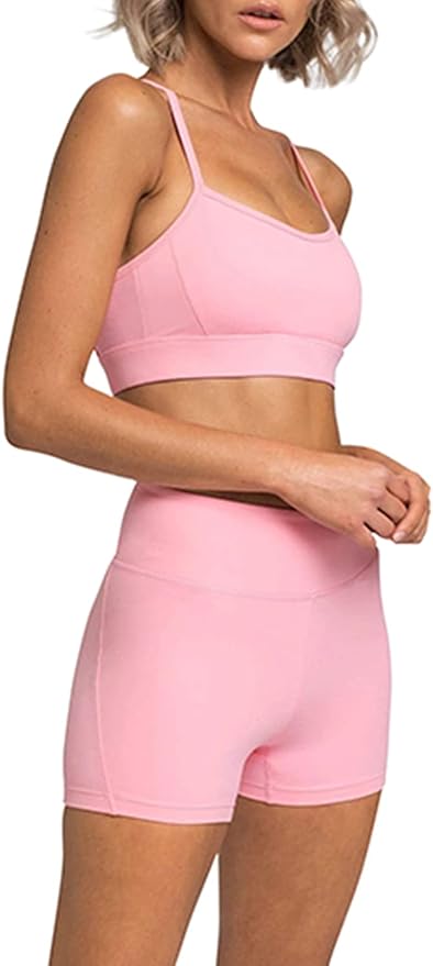 IMEKIS Women's Workout Sets 2 Piece Yoga Outfit High Waisted Biker Shorts Leggings Sports Bra Gym Fitness Clothes Tracksuit