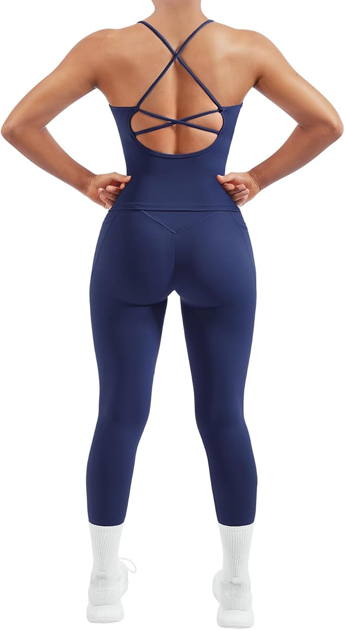 SUUKSESS Women 2 Piece Workout Sets Padded Tank Tops Tummy Control Leggings Gym Outfits