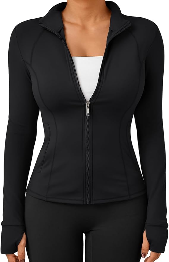 Trendy Queen Womens Lightweight Zip Up Jackets 2026 Athletic Workout Hoodies Spring Shirt Fitted Gym Clothes with Pocket