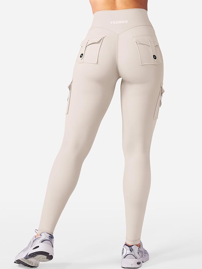 YEOREO CoreFlex Workout Cargo Leggings with Pockets for Women Hidden Scrunch Butt Lifting Leggings Gym Yoga Pants