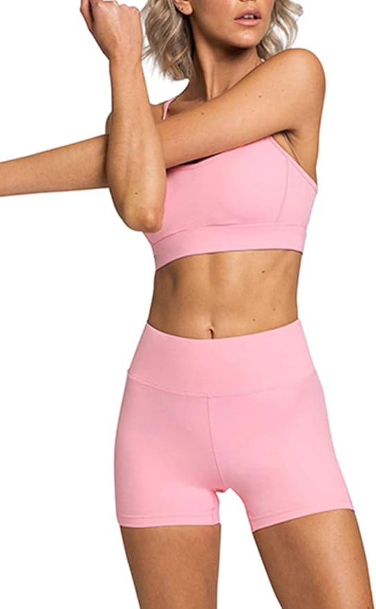 IMEKIS Women's Workout Sets 2 Piece Yoga Outfit High Waisted Biker Shorts Leggings Sports Bra Gym Fitness Clothes Tracksuit