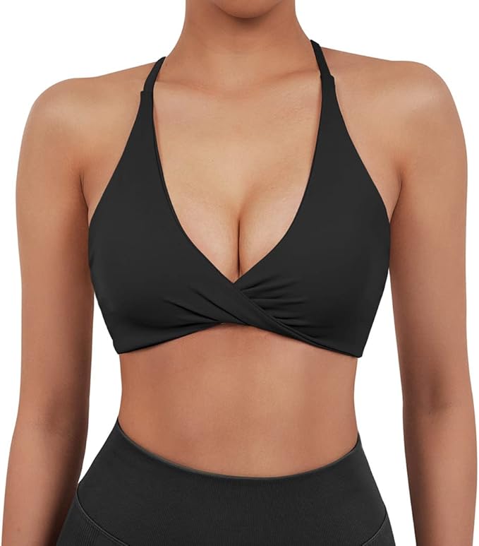 SUUKSESS Women 2 Piece Open Back Strappy Sports Bra Pack Twist V Neck Workout Crops