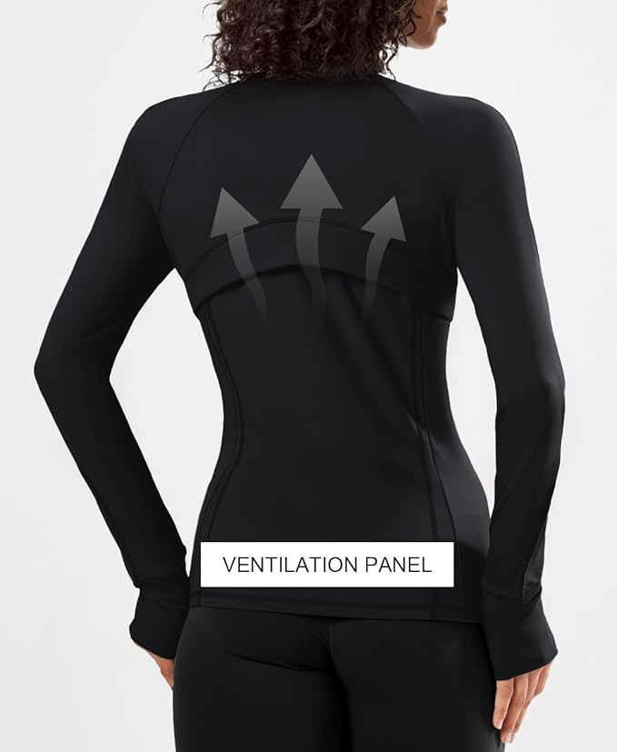 Waitfairy Zip Up Jackets for Women Yoga Gym Top Running Workout Jackets for Woman Track Jacket Women with Thumb Holes