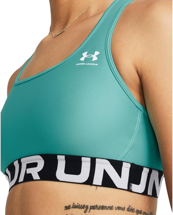 Under Armour Womens HeatGear Authentics Mid Impact Branded Sports Bra