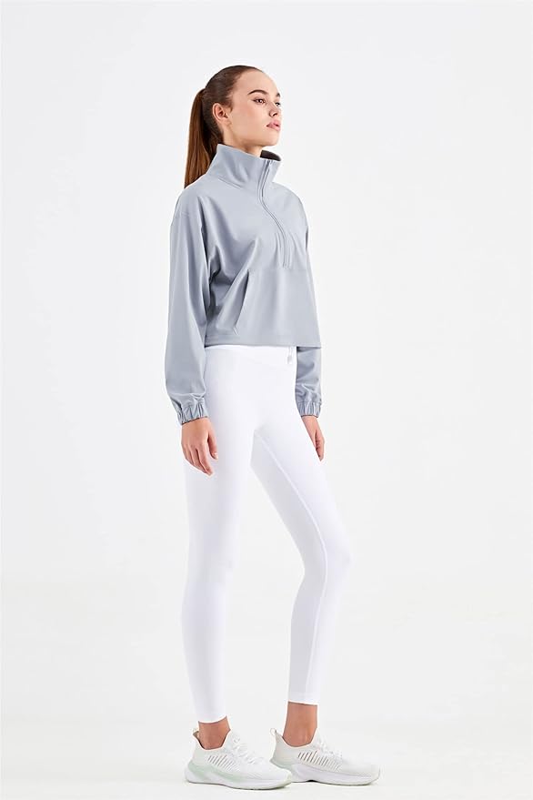 altiland Half Zip Pullover Cropped Jackets for Women Long Sleeve Workout Athletic Running Yoga Shirts