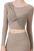 Harssidanzar Women's Backless Yoga Tops 2 in 1 Long Sleeve with Sports Bra for Gym Athletic CL313US