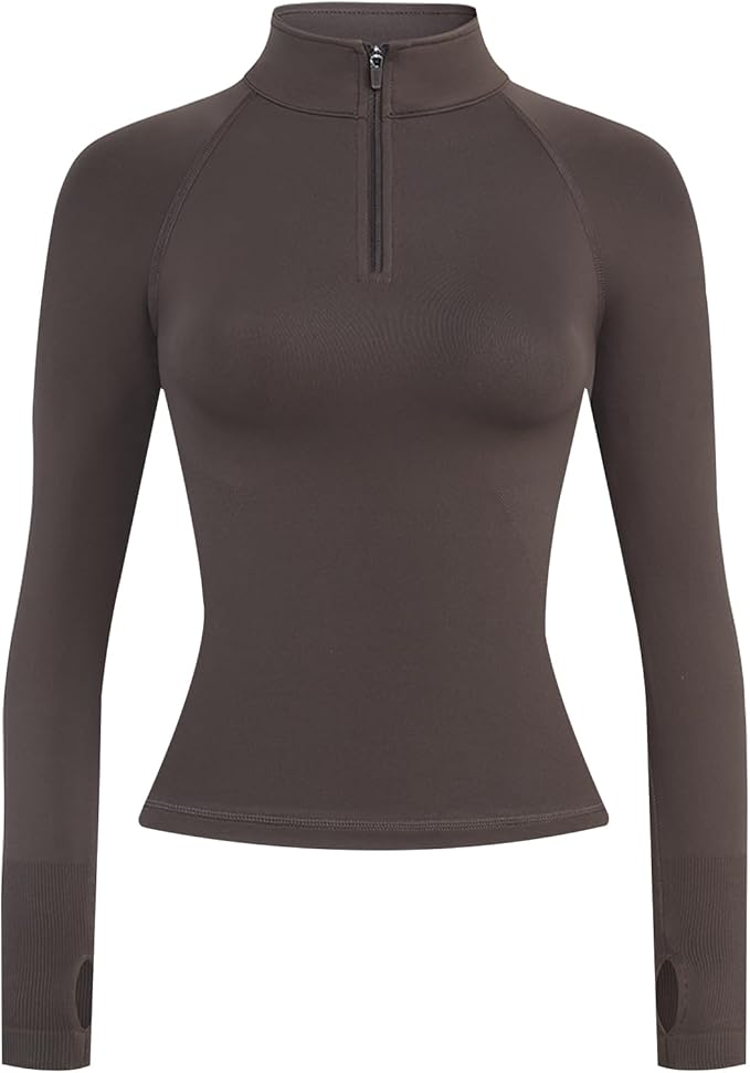 AUROLA Influence Workout Jacket for Women, Half Zip Cropped Slim Fit Long Sleeve Yoga Jackets Athletic Top with Thumb Holes