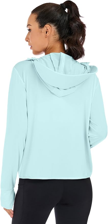 VUTRU Women UPF 50+ Sun Protection Jacket Hoodie Lightweight Full Zip Pockets Running Shirts Long Sleeve for Hiking Outdoor