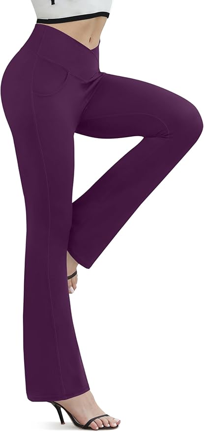 Flare Leggings for Women Yoga Pants with Pockets High Waisted Crossover Flare Leggings Bootcut Casual Yoga Pants