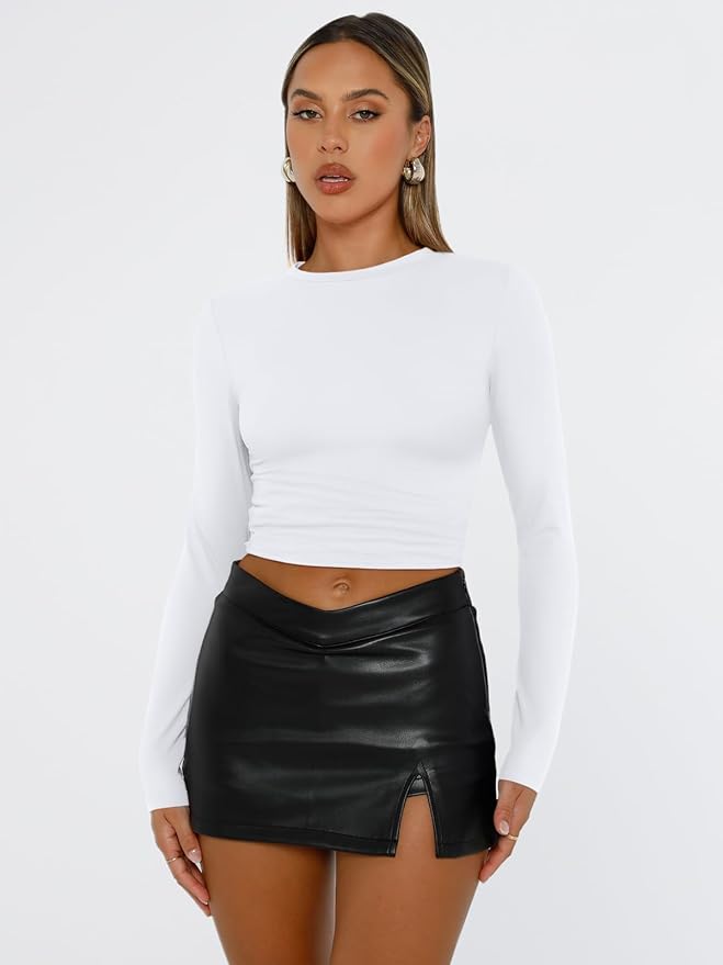 Trendy Queen Womens Long Sleeve T Shirts Fall Fashion 2026 Basic Crop Tops Going Out Outfits Y2k Clothes