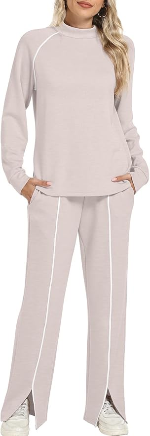 WIHOLL Lounge Sets for Women 2 Piece Fall Outfits 2025 Wide Leg Pant Matching Sets Womens Clothing