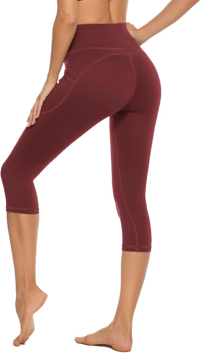 Stelle Women's Capri Yoga Pants with Pockets Essential High Waisted Leggings for Workout