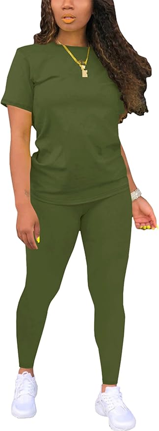 Women's 2 Piece Outfits Sweatsuit Summer Workout Striped Short Sleeve Long Sweatpants Casual Jogging Lounge Set
