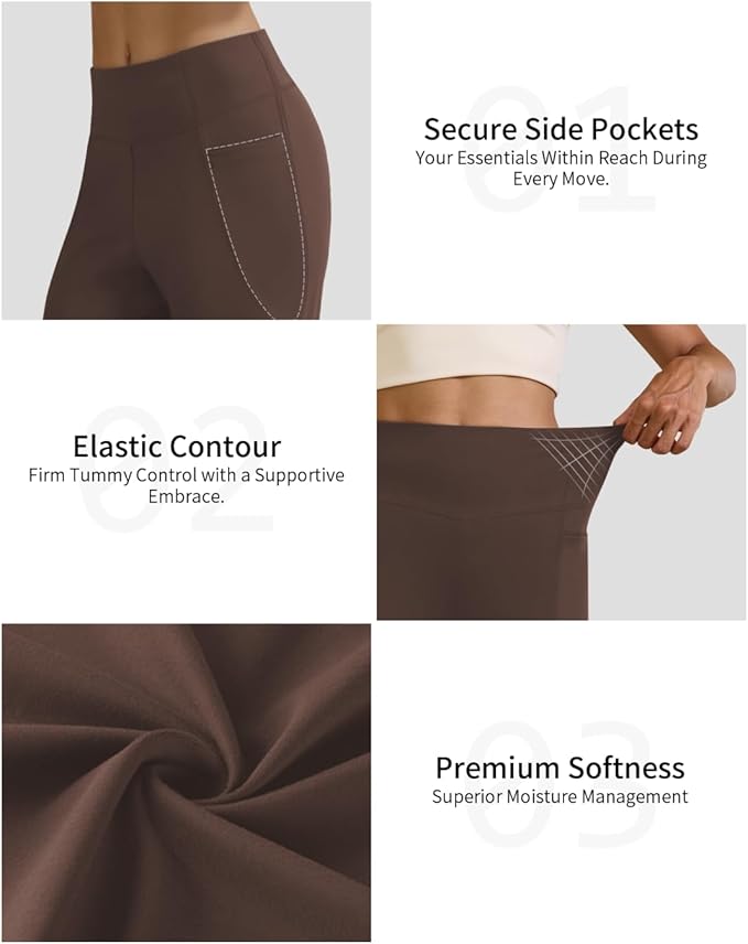Womens High Waist Yoga Pants Stretchy Casual Trousers Straight Leg Pull On Side Pockets