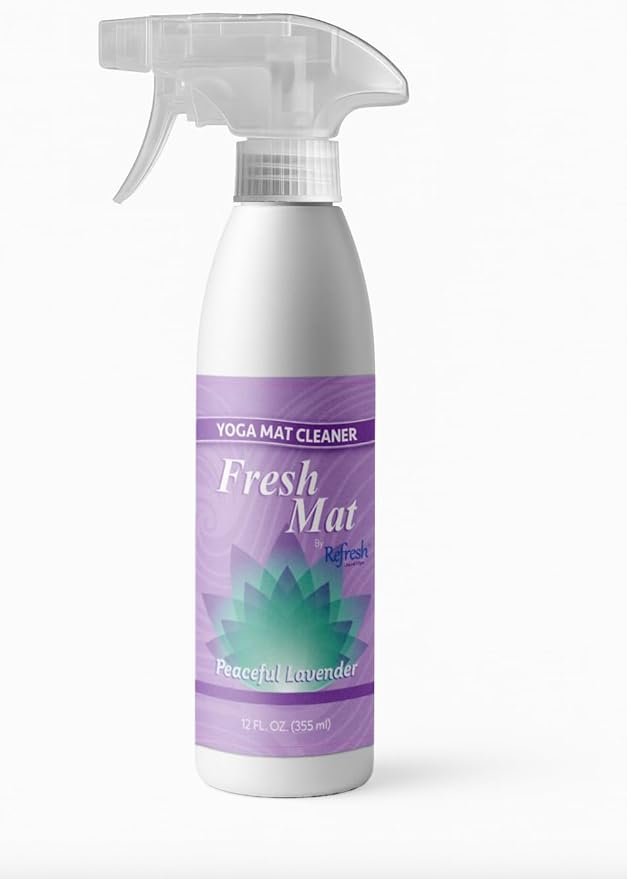 Fresh Mat Yoga Mat Cleaner Spray - Natural Deodorizing Cleaner for Yoga Mats & Fitness Equipment - No-Rinse, Residue-Free Formula with Witch Hazel & Essential Oil, Peaceful Lavender (12 fl oz).