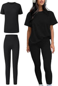 ZFLM casual sportswear 3-piece set high waist tight pants yoga pants short sleeved round neck yoga set