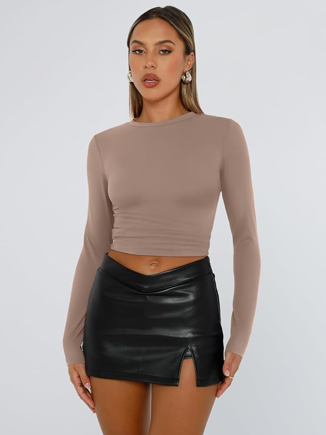 Trendy Queen Womens Long Sleeve T Shirts Fall Fashion 2026 Basic Crop Tops Going Out Outfits Y2k Clothes