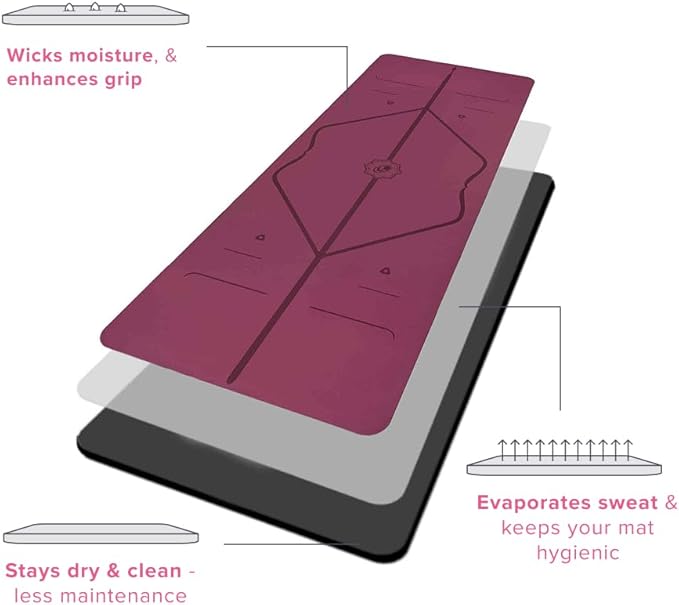 Liforme Original Yoga Mat – Free Yoga Bag Included - Patented Alignment System, Warrior-like Grip, Non-slip, Eco-friendly, sweat-resistant, long, wide, 4.2mm thick mat for comfort