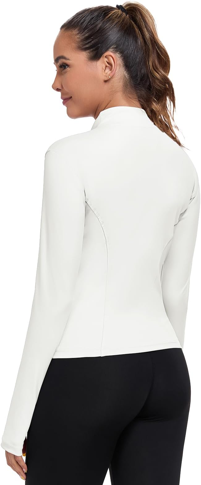Women's Full Zip Workout Jacket Lightweight Running Slim Fit Athletic Jackets With Thumb Holes