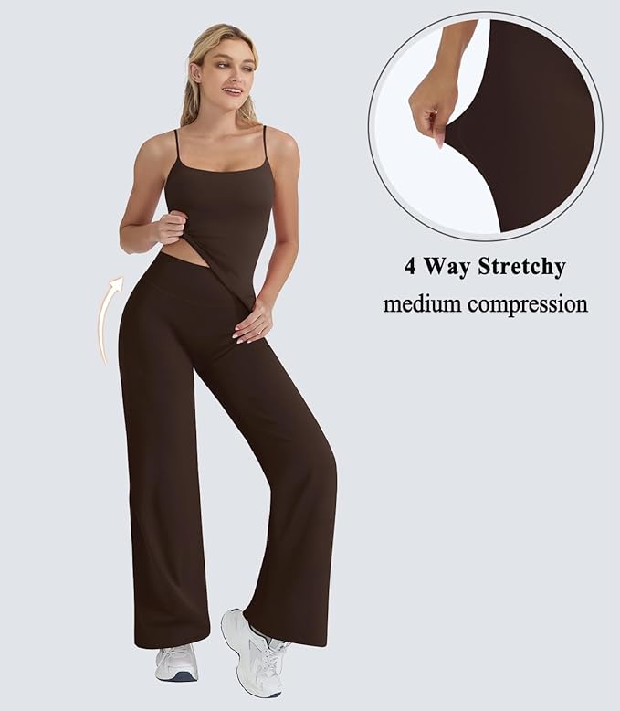OMKAGI Workout Sets for Women Padded Tank Tops Matching Straight Leg Yoga Outfits