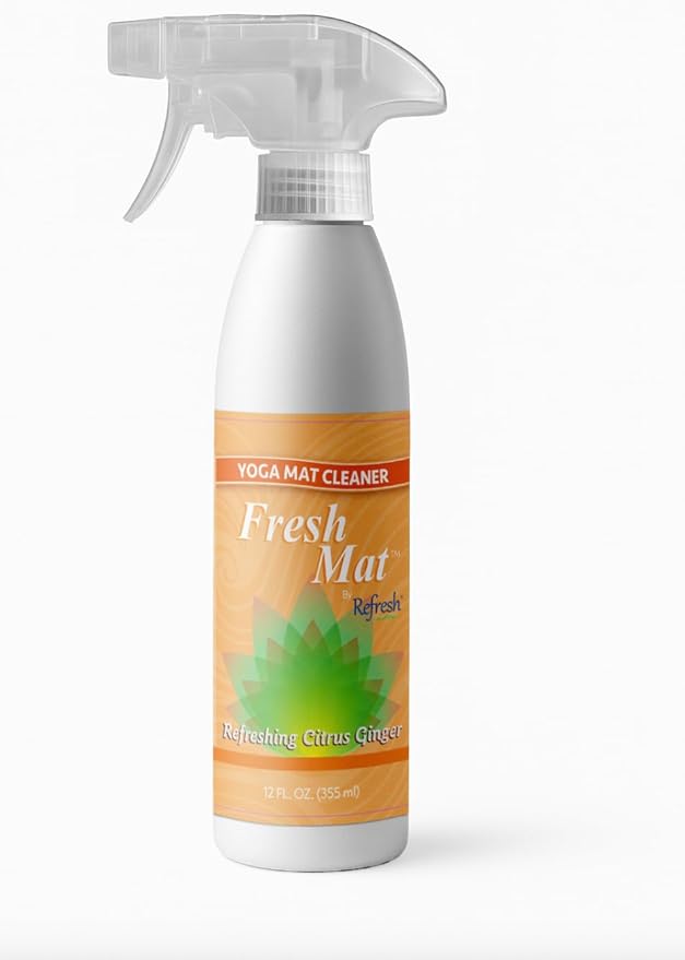Fresh Mat Yoga Mat Cleaner Spray - Natural Deodorizing Cleaner for Yoga Mats & Fitness Equipment - No-Rinse, Residue-Free Formula with Witch Hazel & Essential Oil, Refreshing Citrus Ginger (12 fl oz).