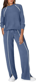 WIHOLL Lounge Sets for Women 2 Piece Fall Outfits 2025 Wide Leg Pant Matching Sets Womens Clothing