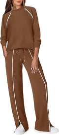 WIHOLL Lounge Sets for Women 2 Piece Fall Outfits 2025 Wide Leg Pant Matching Sets Womens Clothing