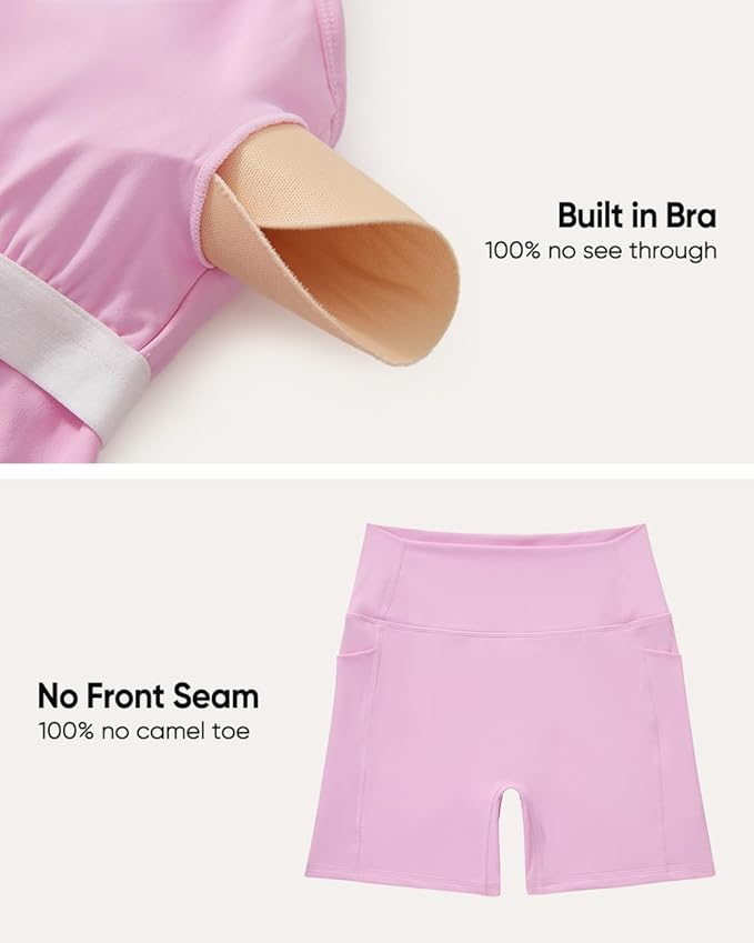 OMKAGI Workout Sets for Women Cute Spaghetti Strap Tank Tops Booty Shorts Outfits with Pockets