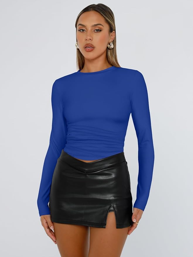 Trendy Queen Womens Long Sleeve T Shirts Fall Fashion 2026 Basic Crop Tops Going Out Outfits Y2k Clothes