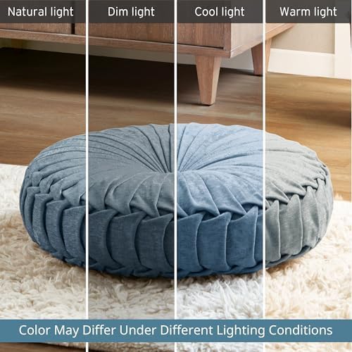 Intelligent Design Loretta Floor Pillow, Large Cushions Sitting for Adults, Floor Pillow for Meditation or Yoga, Lustrous Chenille Button Tufted, Pleated Design for Bench/Chair, 22"x22"x6", Aqua